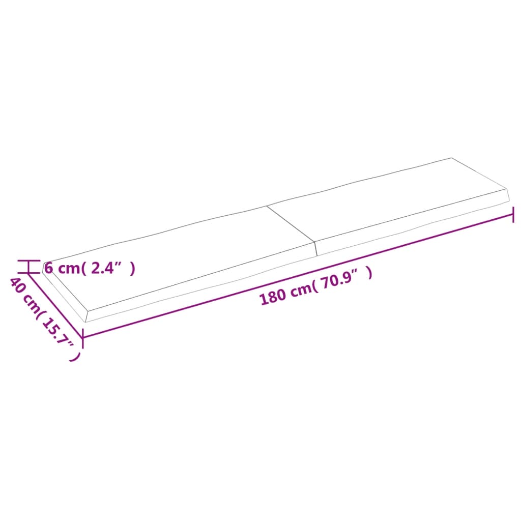 Bordplate 180x40x(2-6) cm ubehandlet heltre eik naturlig kant