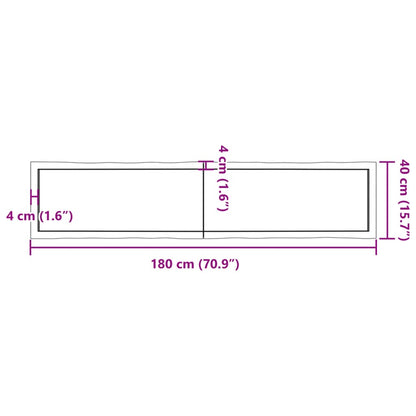 Bordplate 180x40x(2-6) cm ubehandlet heltre eik naturlig kant