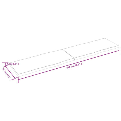 Bordplate 220x50x(2-4) cm ubehandlet heltre eik naturlig kant