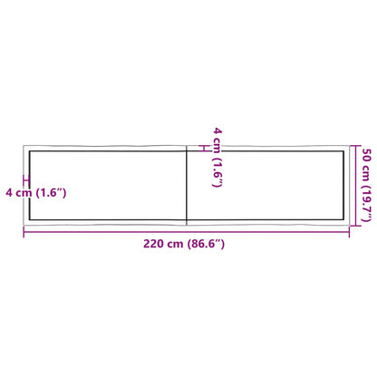 Bordplate 220x50x(2-4) cm ubehandlet heltre eik naturlig kant