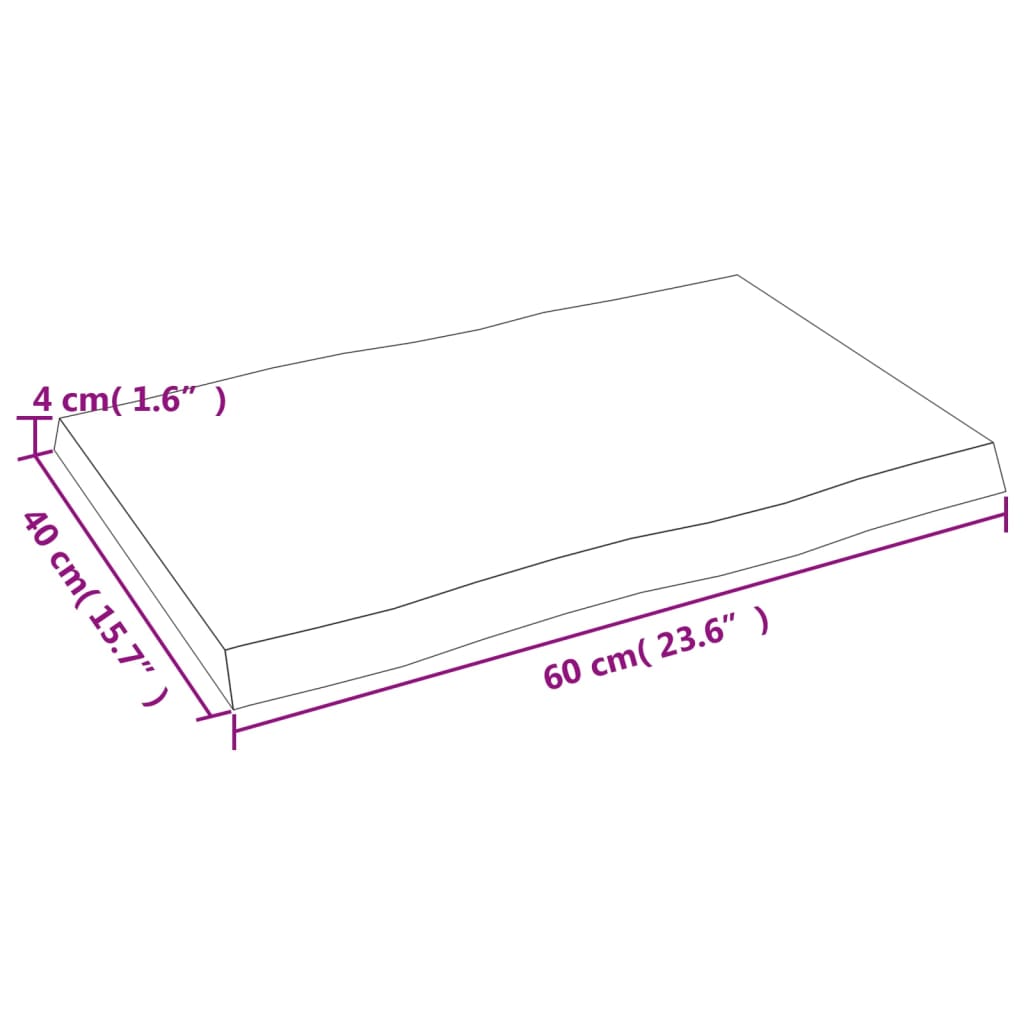 Bordplate lysebrun 60x40x(2-4)cm behandlet heltre naturlig kant