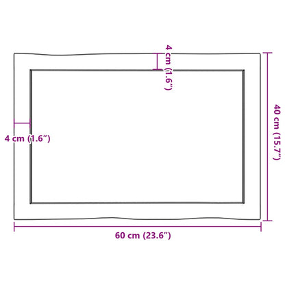 Bordplate lysebrun 60x40x(2-4)cm behandlet heltre naturlig kant