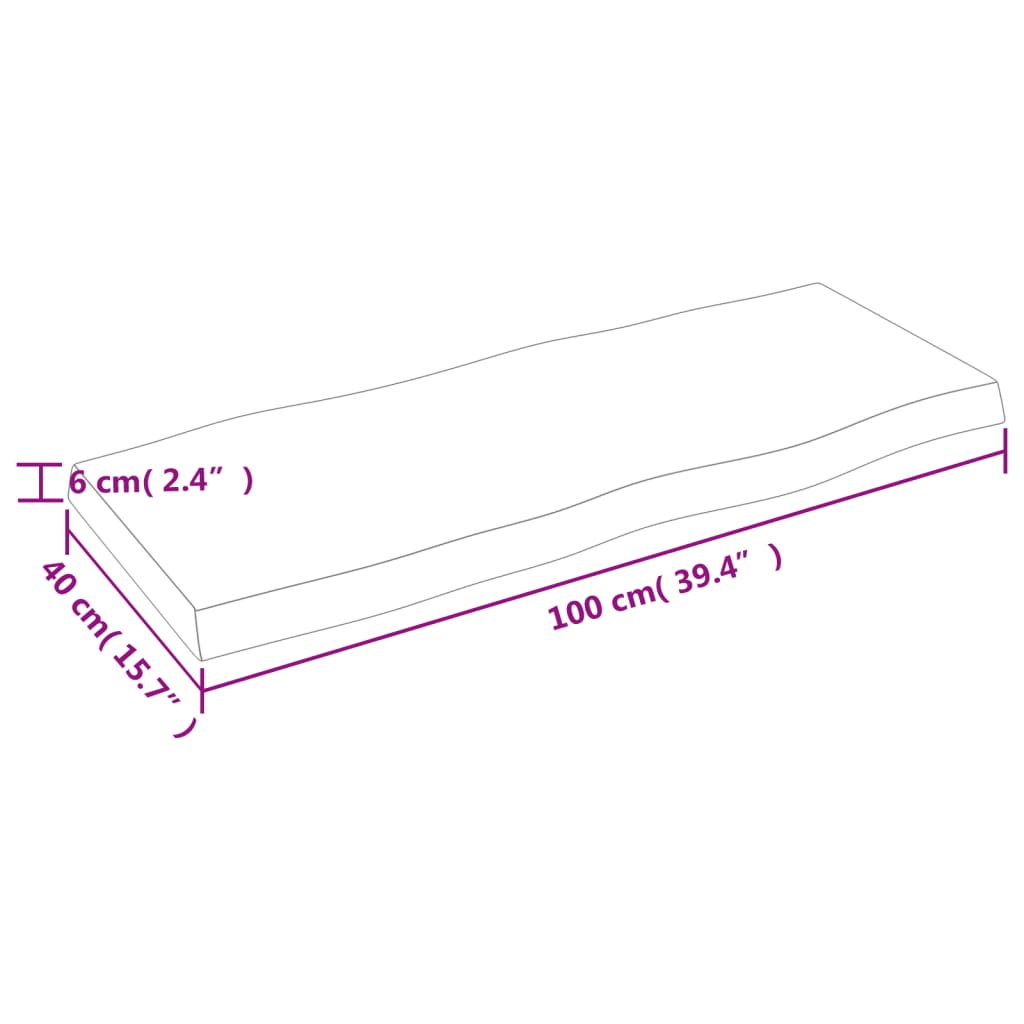 Bordplate lysebrun 100x40x(2-6)cm behandlet heltre naturlig