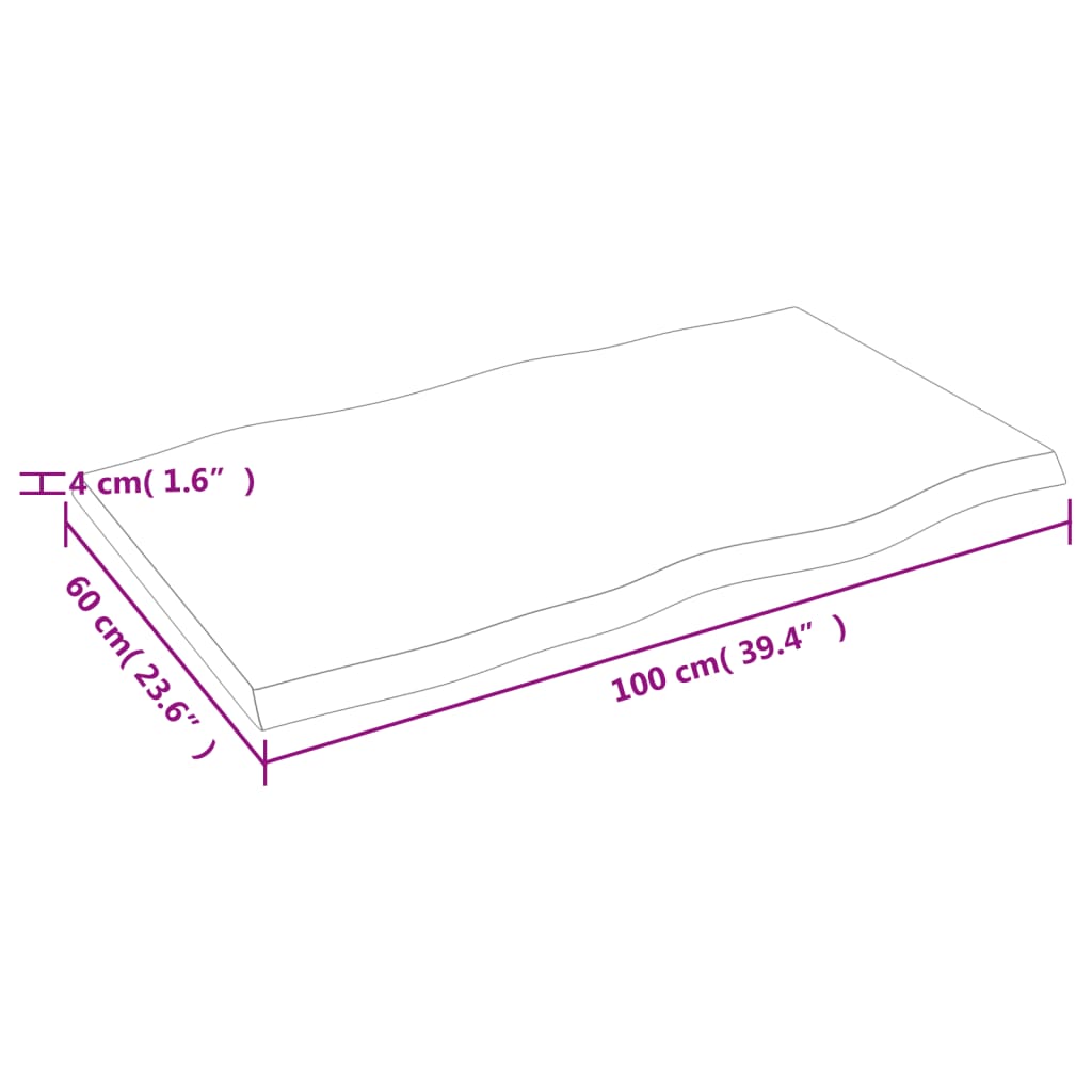 Bordplate lysebrun 100x60x(2-4)cm behandlet heltre naturlig