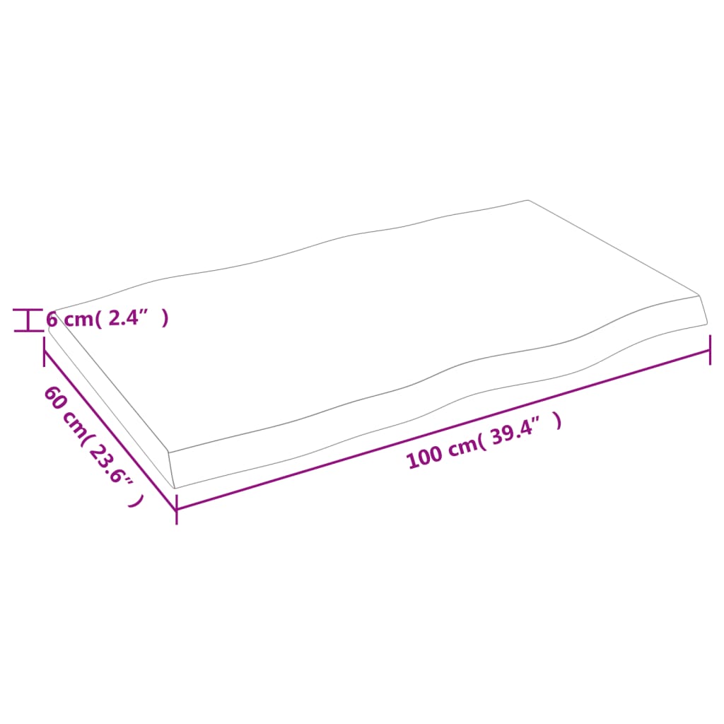 Bordplate lysebrun 100x60x(2-6)cm behandlet heltre naturlig