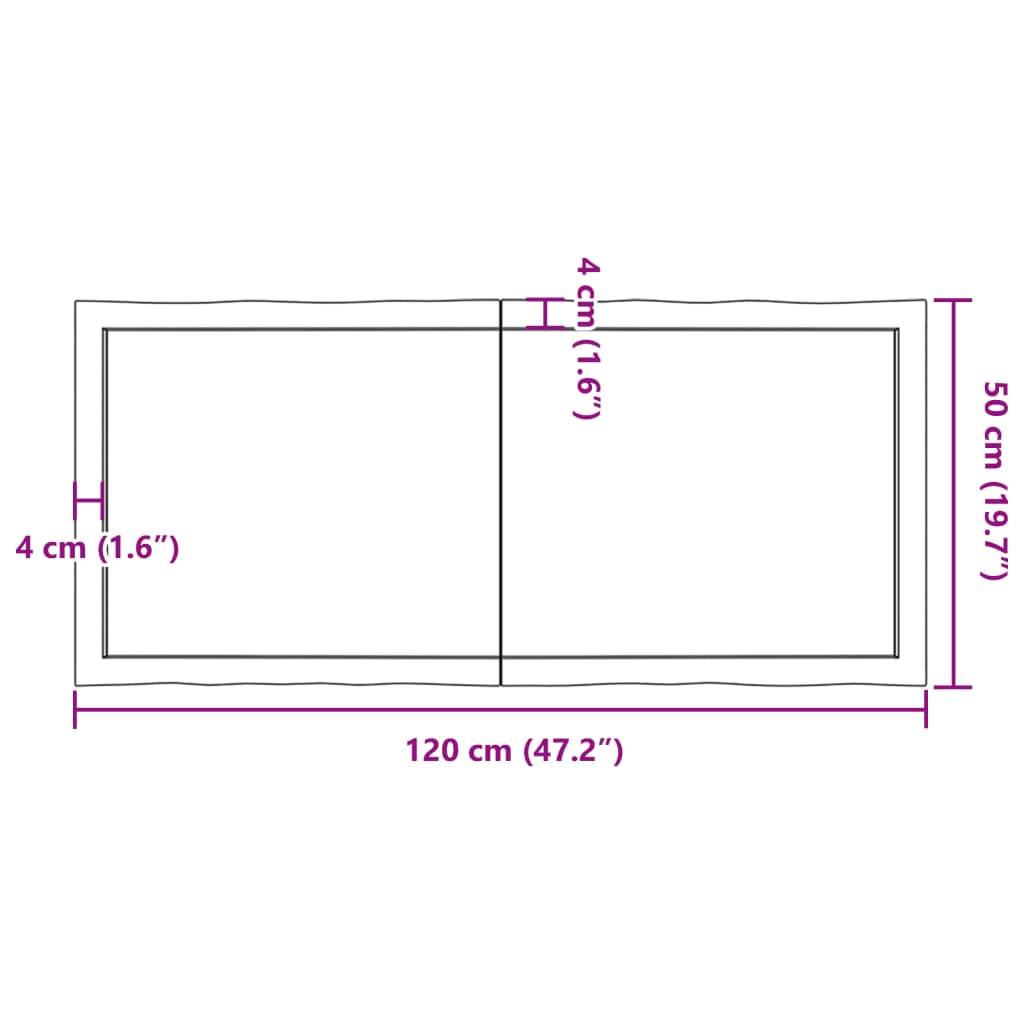 Bordplate lysebrun 120x50x(2-6)cm behandlet heltre naturlig