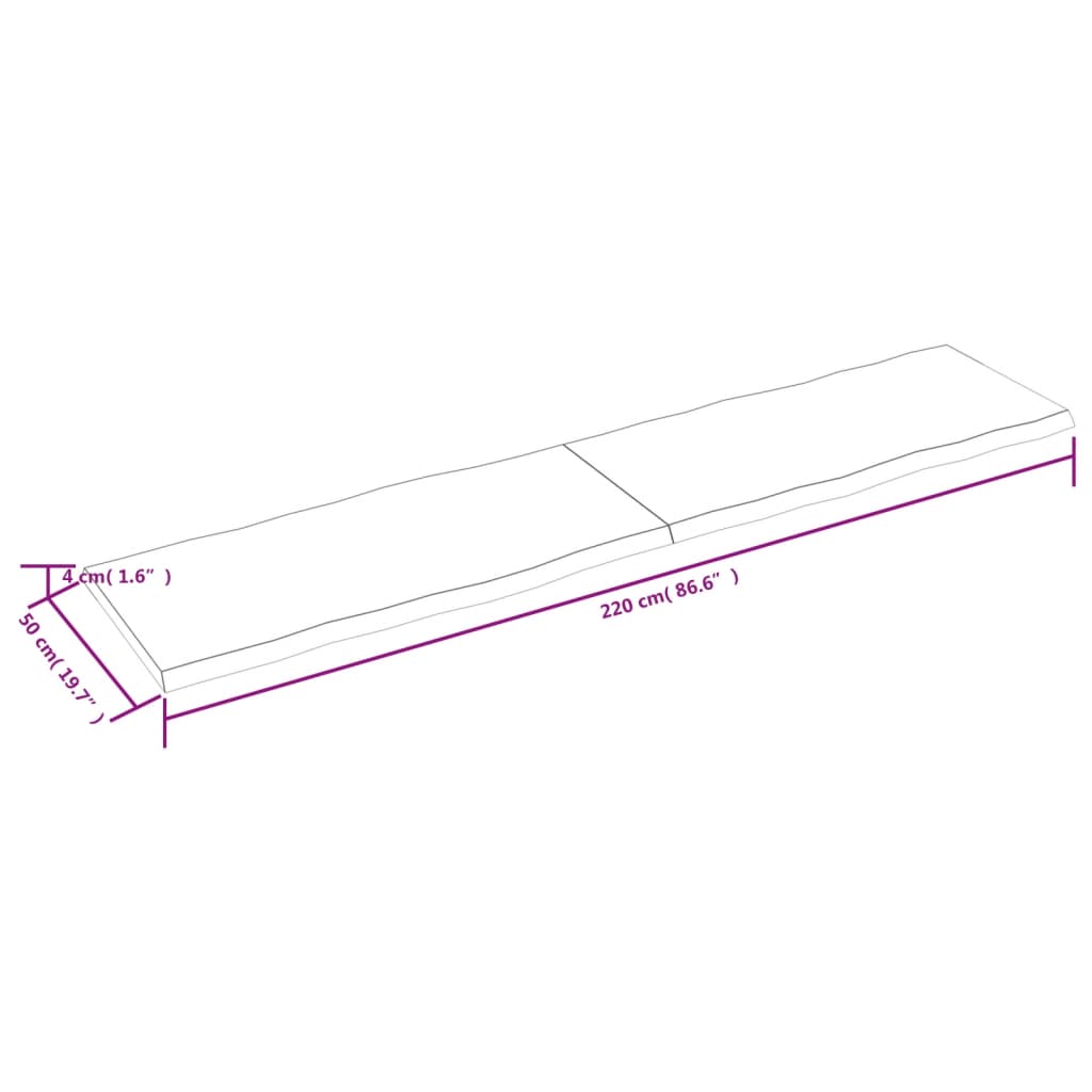 Bordplate lysebrun 220x50x(2-4)cm behandlet heltre naturlig