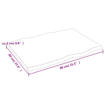 Bordplate mørkebrun80x60x2cm behandlet heltre eik naturlig kant