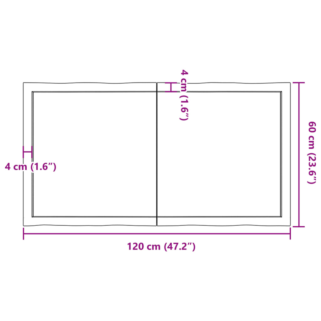 Bordplate mørkegrå 120x60x6 cm behandlet eik naturlig kant