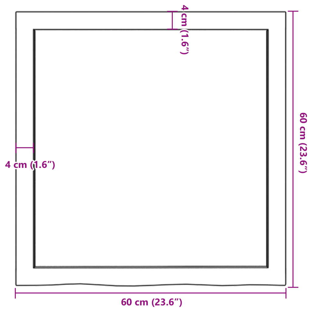 Bordplate 60x60x(2-4) cm ubehandlet heltre eik