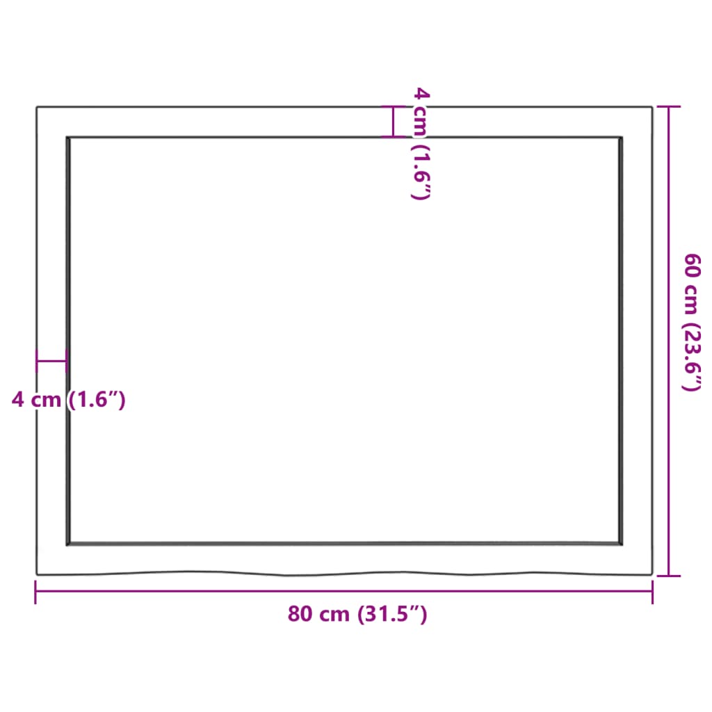 Bordplate 80x60x(2-4) cm ubehandlet heltre eik