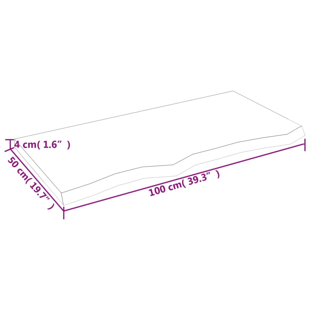 Bordplate 100x50x(2-4) cm ubehandlet heltre eik