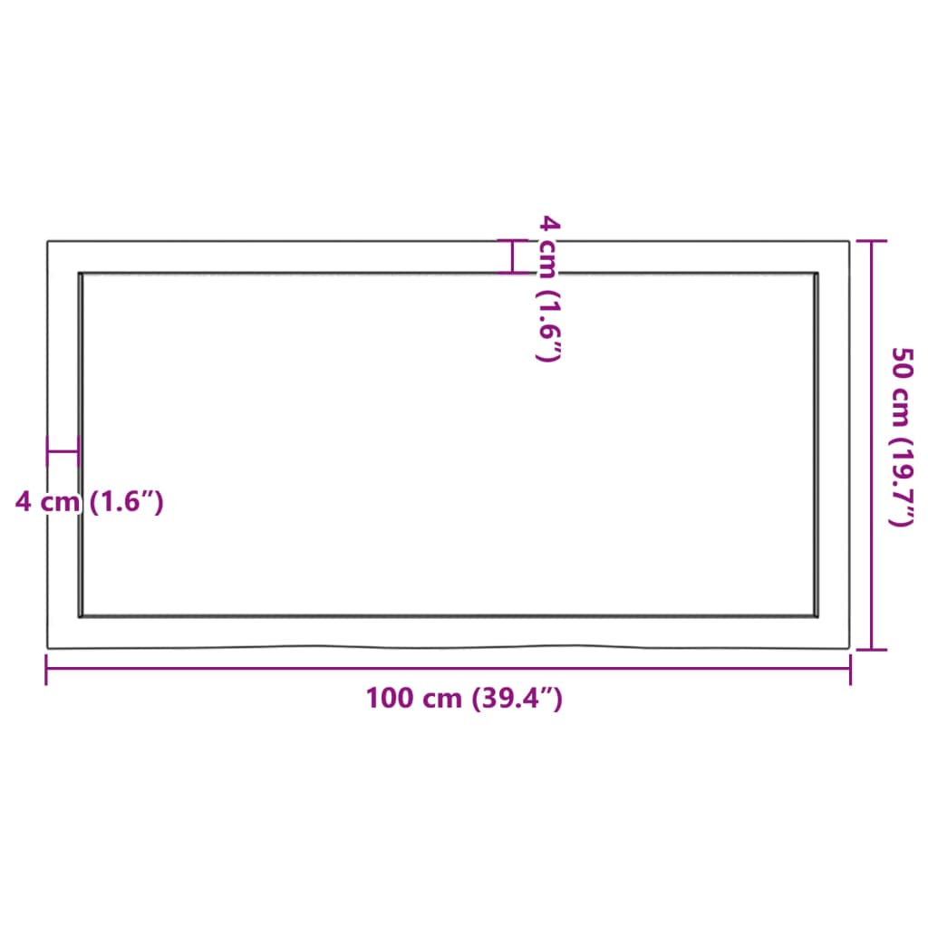 Bordplate 100x50x(2-4) cm ubehandlet heltre eik