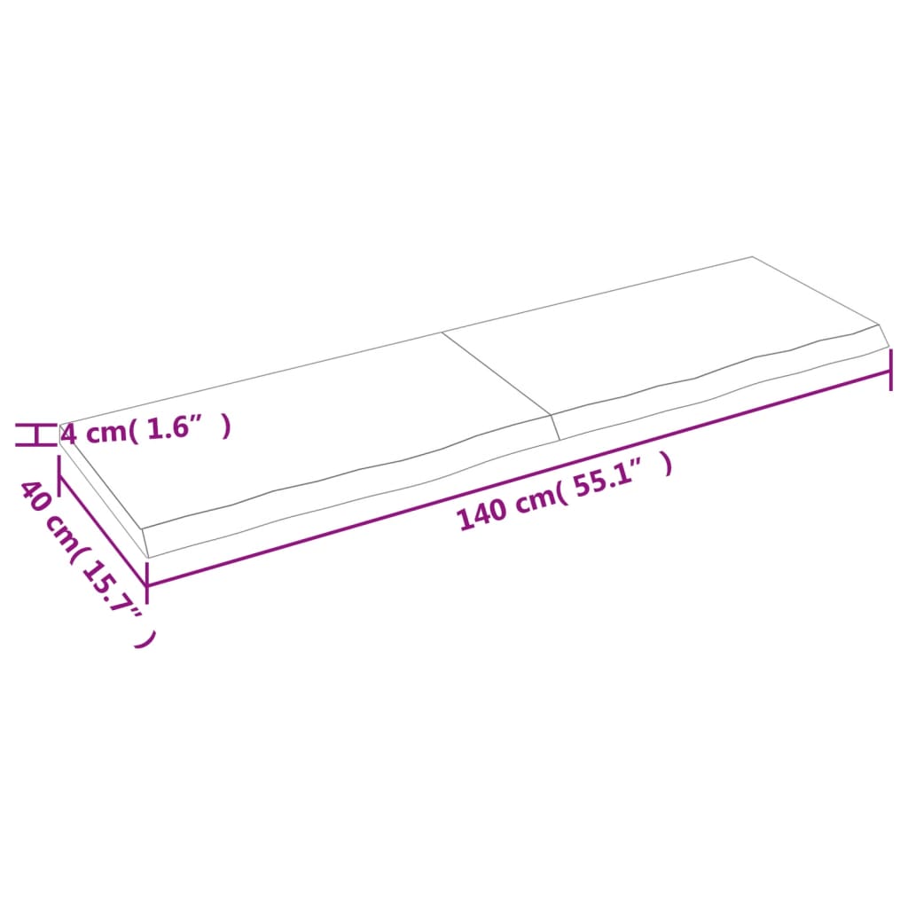 Bordplate 140x40x(2-4) cm ubehandlet heltre eik