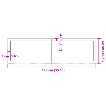 Bordplate 140x40x(2-4) cm ubehandlet heltre eik