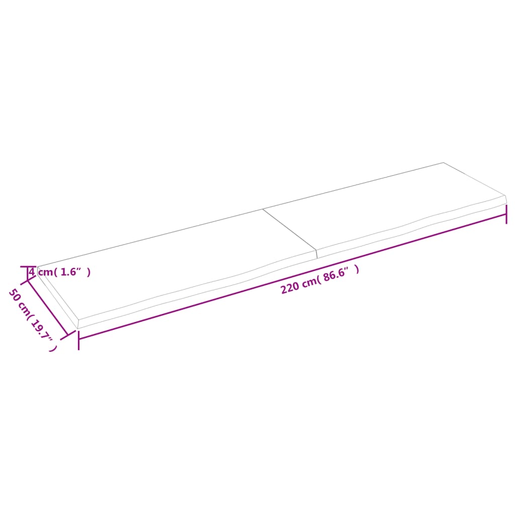 Bordplate 220x50x(2-4) cm ubehandlet heltre eik