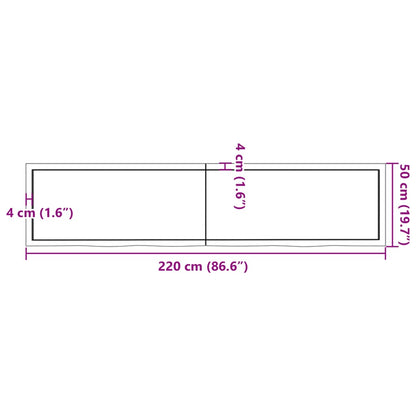 Bordplate 220x50x(2-4) cm ubehandlet heltre eik