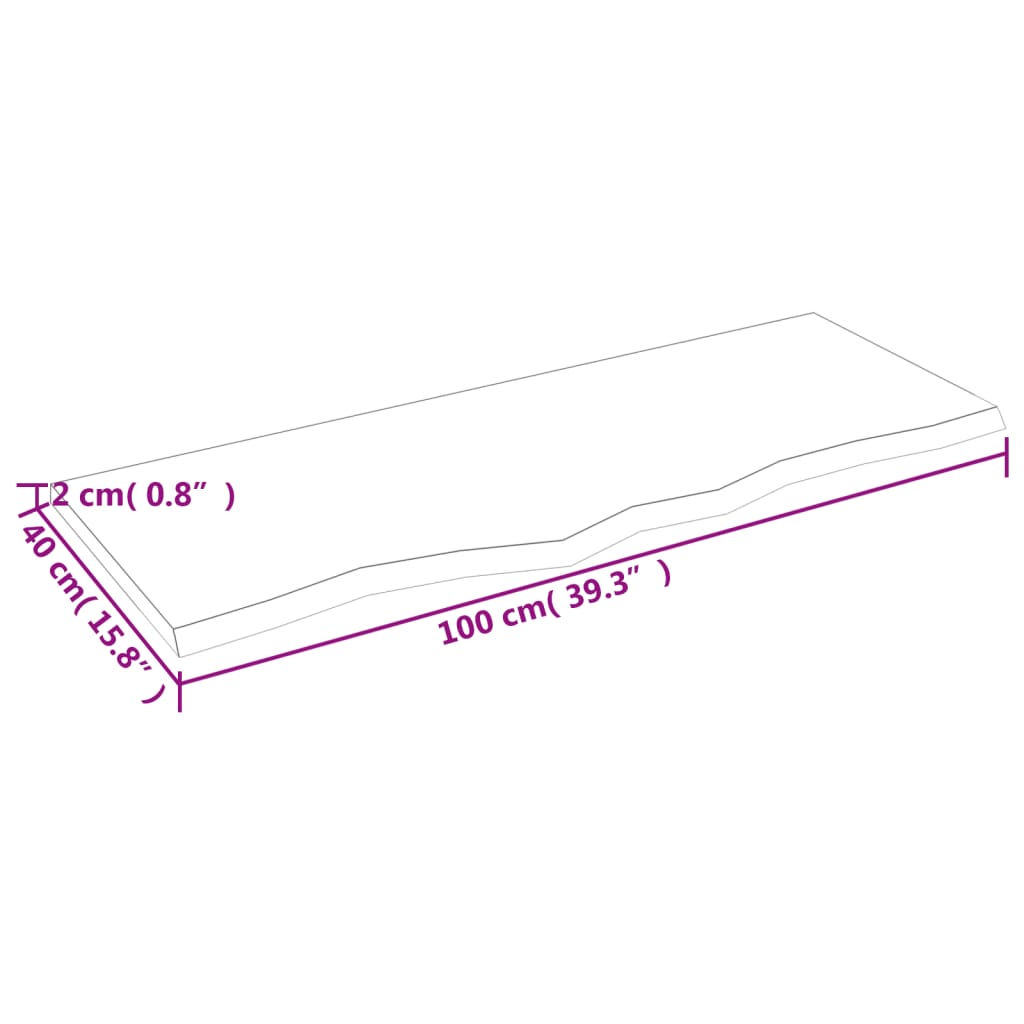 Bordplate lysebrun 100x40x2 cm behandlet heltre eik