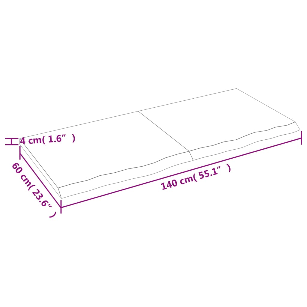 Bordplate lysebrun 140x60x(2-4) cm behandlet heltre eik