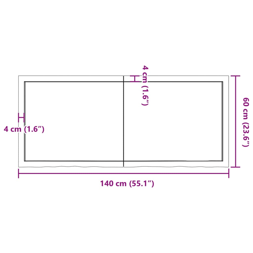 Bordplate lysebrun 140x60x(2-4) cm behandlet heltre eik