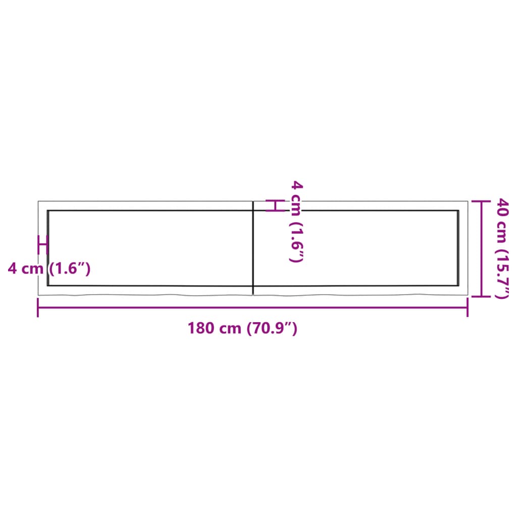 Bordplate lysebrun 180x40x(2-6) cm behandlet heltre eik