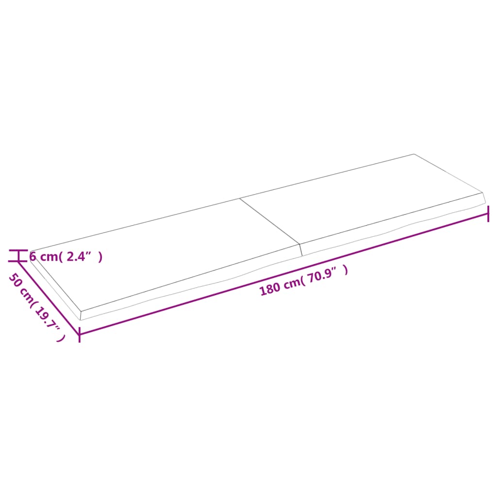 Bordplate lysebrun 180x50x(2-6) cm behandlet heltre eik