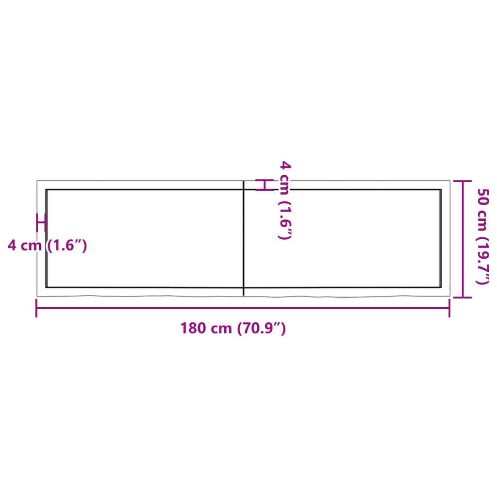 Bordplate lysebrun 180x50x(2-6) cm behandlet heltre eik