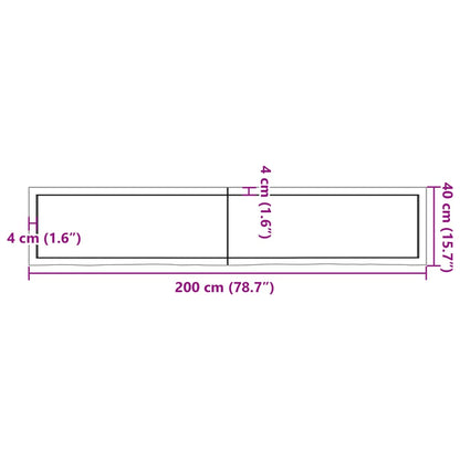 Bordplate lysebrun 200x40x(2-6) cm behandlet heltre eik