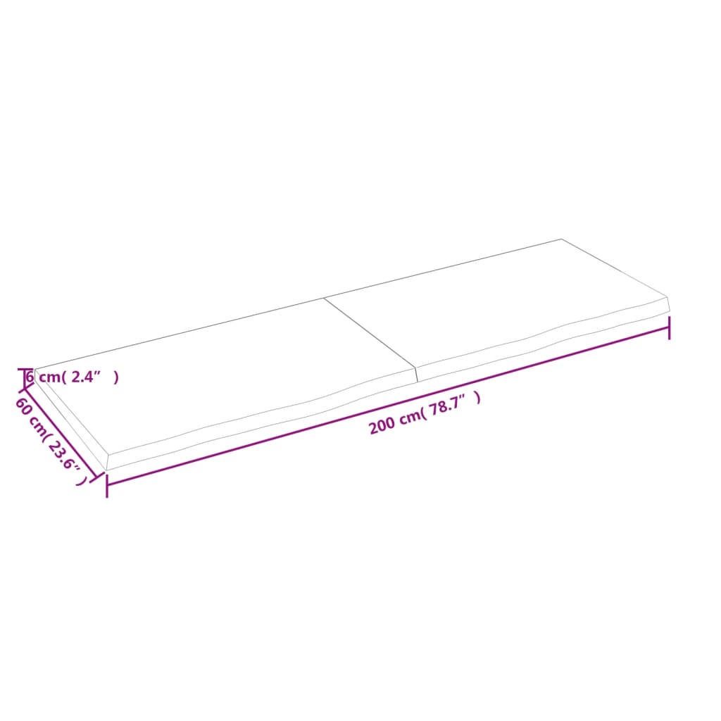 Bordplate lysebrun 200x60x(2-6) cm behandlet heltre eik