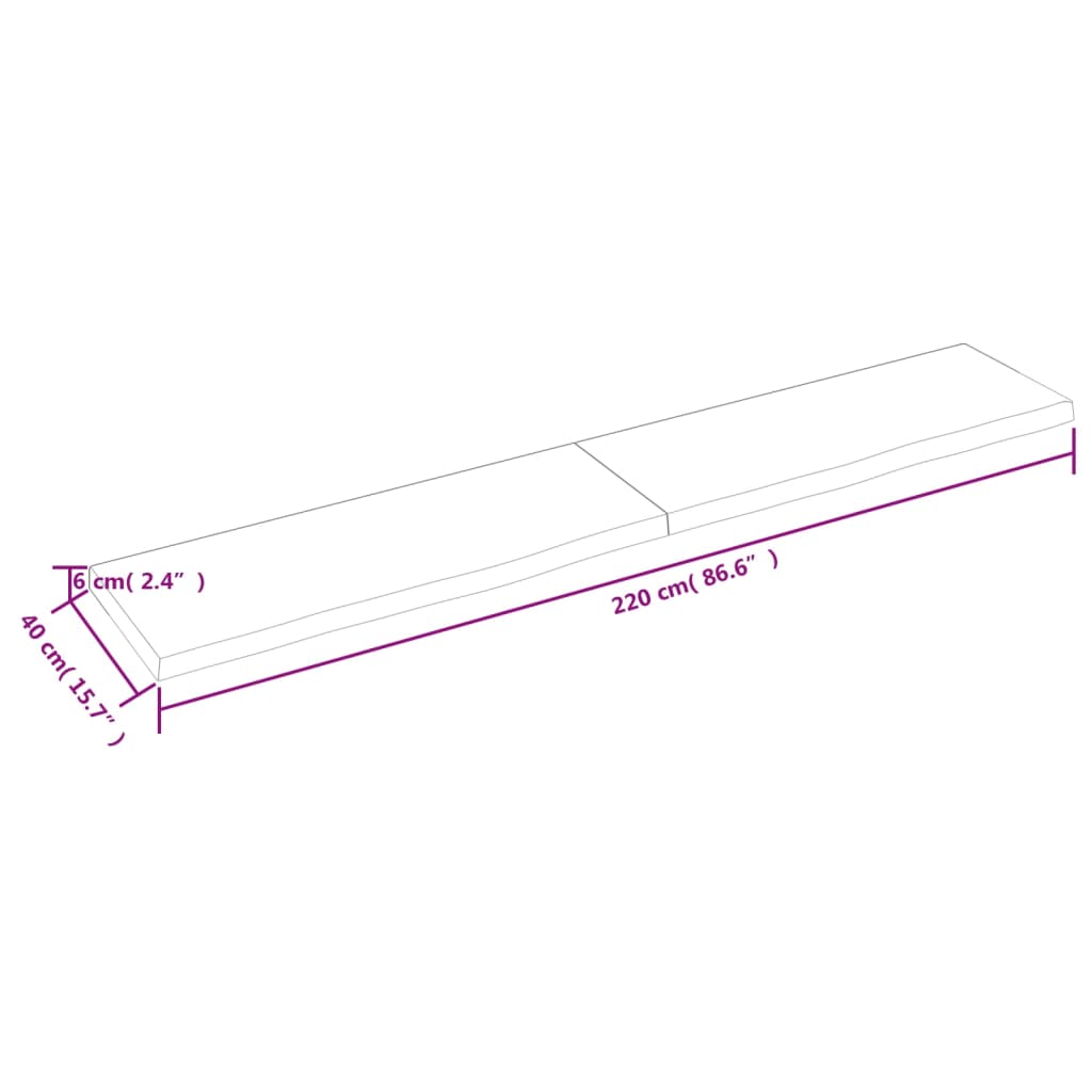 Bordplate lysebrun 220x40x(2-6) cm behandlet heltre eik