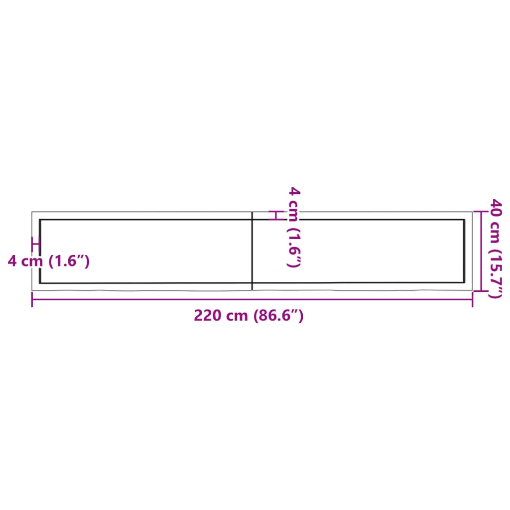 Bordplate lysebrun 220x40x(2-6) cm behandlet heltre eik