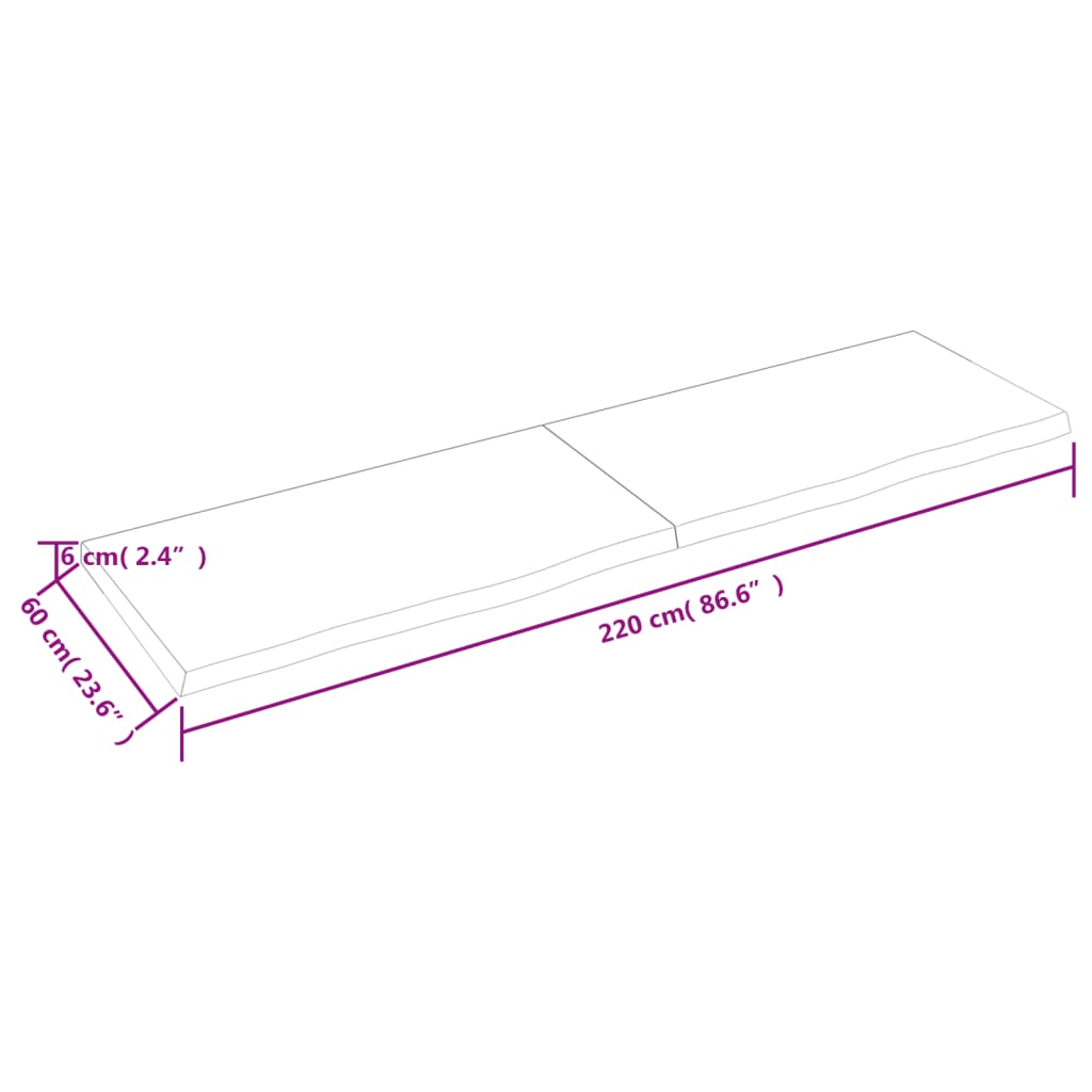 Bordplate lysebrun 220x60x(2-6) cm behandlet heltre eik