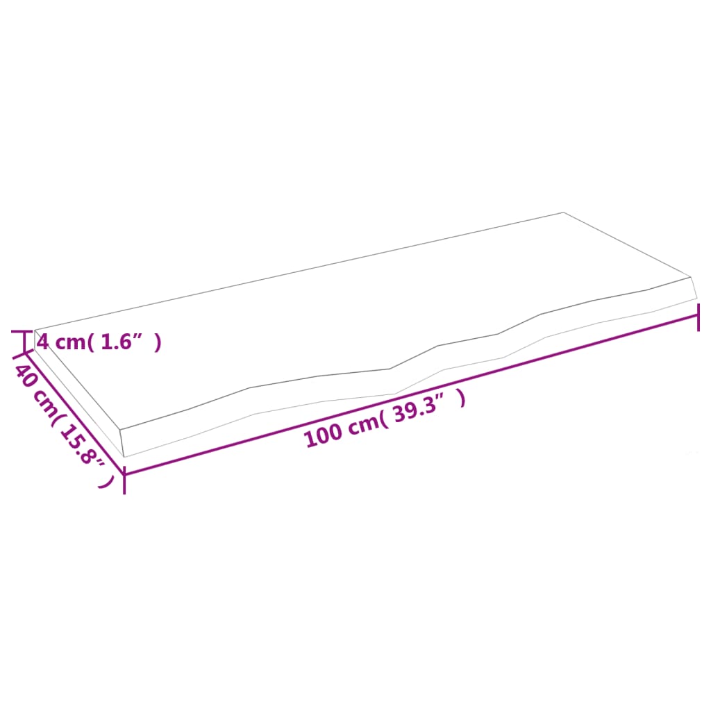 Bordplate mørkebrun 100x40x(2-4) cm behandlet heltre eik