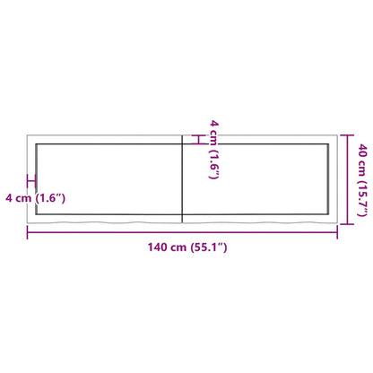 Bordplate mørkebrun 140x40x(2-4) cm behandlet heltre eik