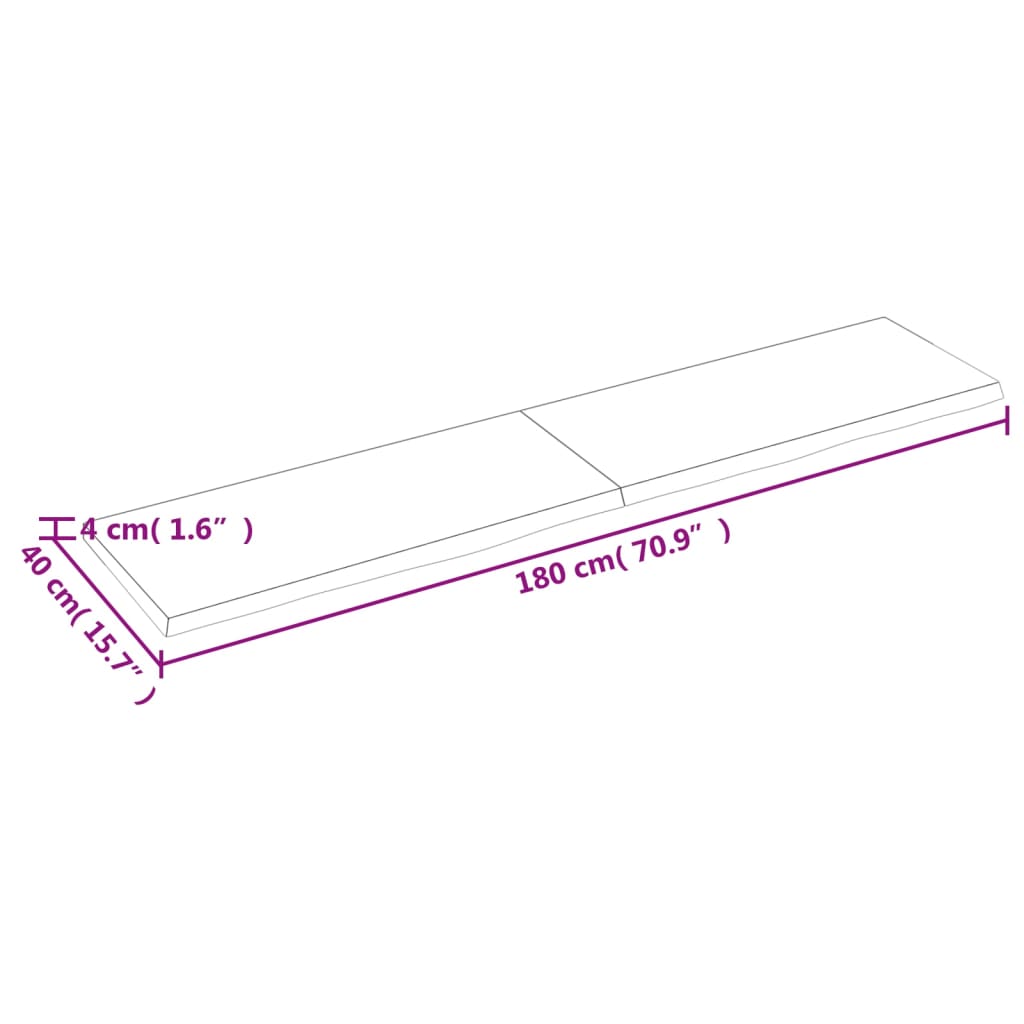 Bordplate mørkebrun 180x40x(2-4) cm behandlet heltre eik