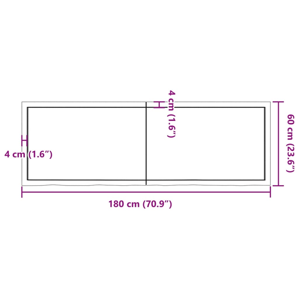 Bordplate mørkebrun 180x60x(2-6) cm behandlet heltre eik