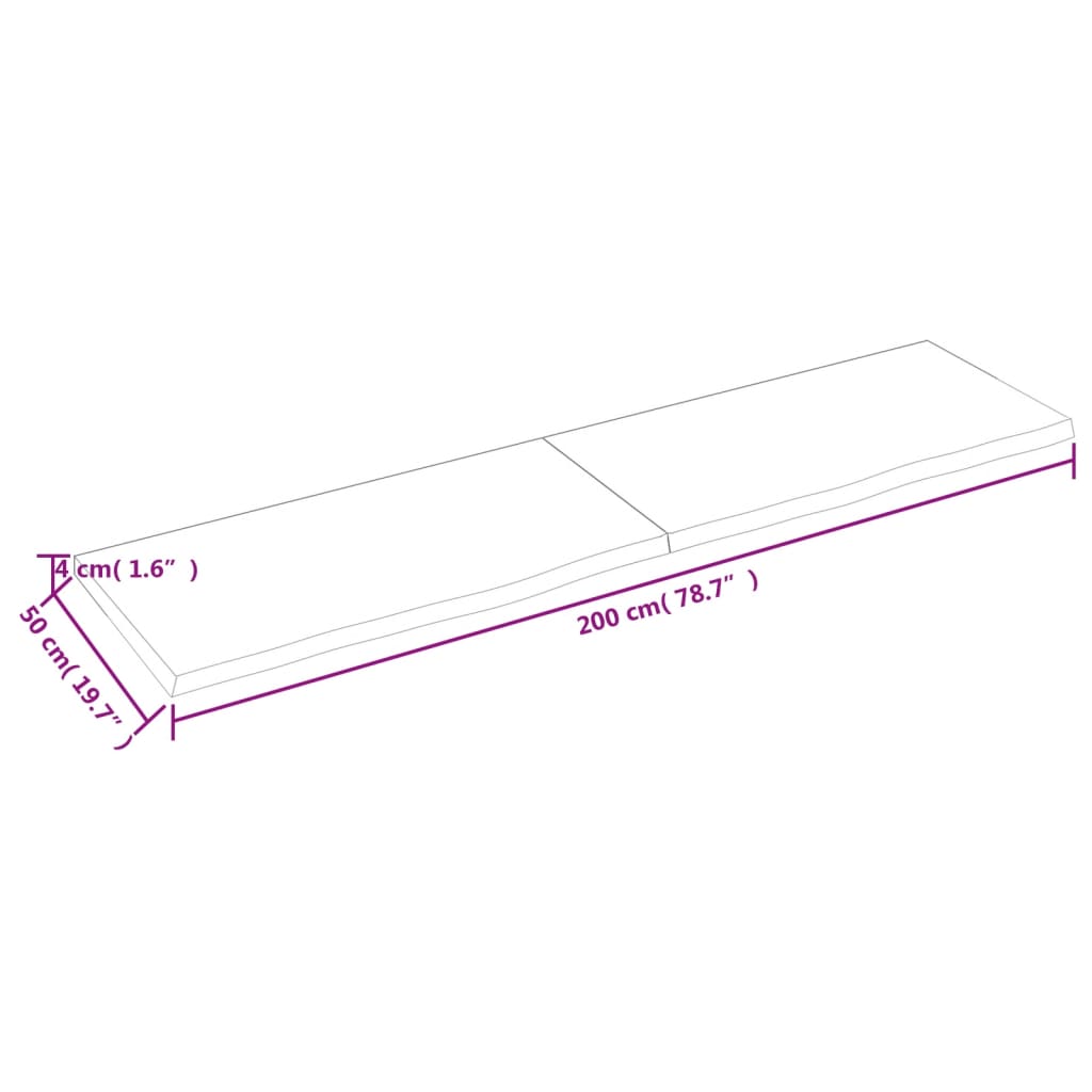 Bordplate mørkebrun 200x50x(2-4) cm behandlet heltre eik