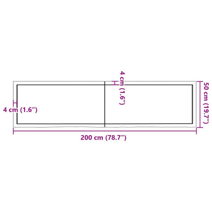 Bordplate mørkebrun 200x50x(2-4) cm behandlet heltre eik