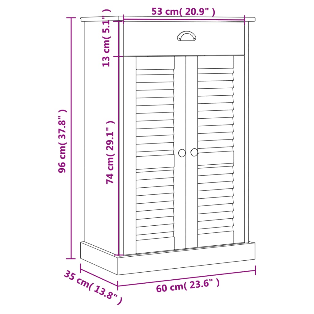 Skoskap Skobenk Skohylle VIGO 60x35x96 cm heltre furu