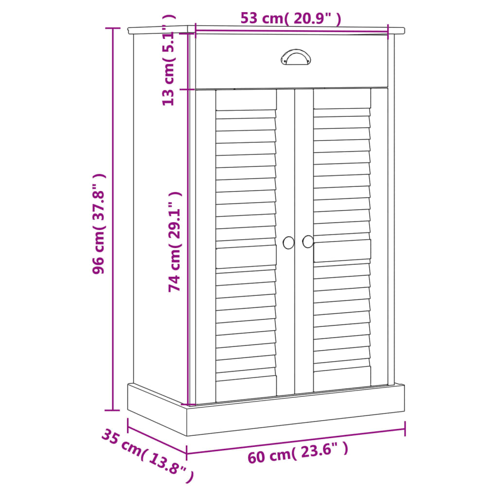 Skoskap Skobenk Skohylle VIGO hvit 60x35x96 cm heltre furu