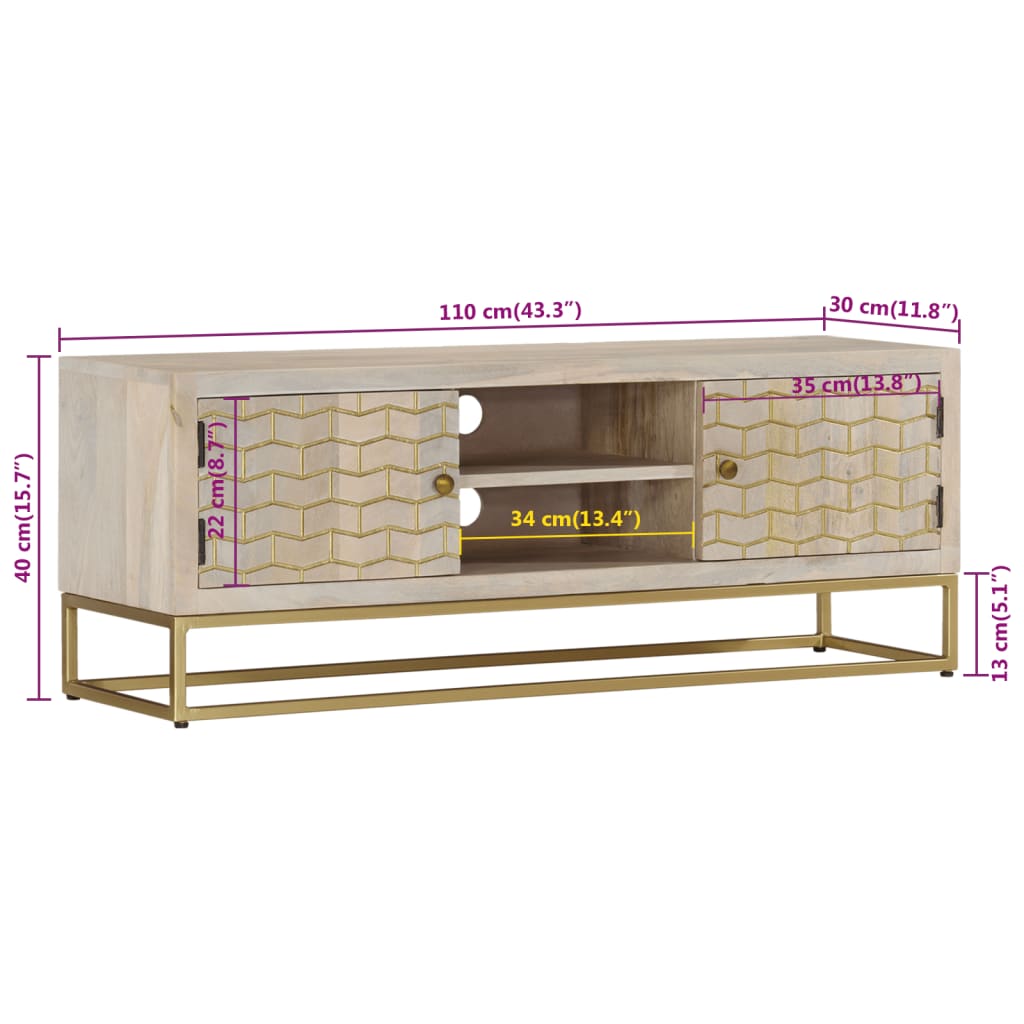 TV-benk 110x30x40 cm heltre bleket mango