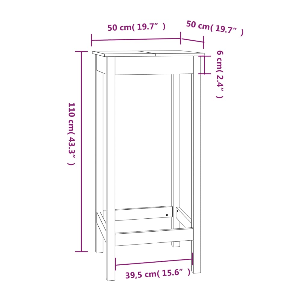 Barbord kafebord Bistrobord hvit 50x50x110 cm heltre furu