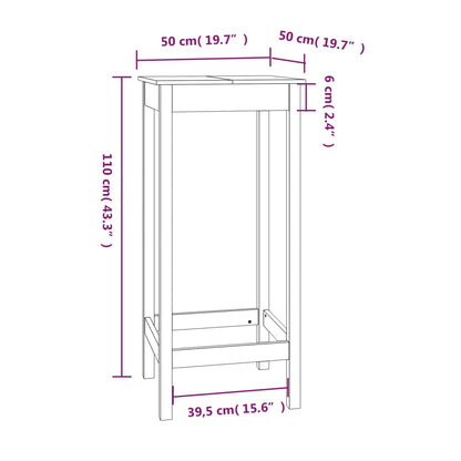 Barbord kafebord Bistrobord hvit 50x50x110 cm heltre furu