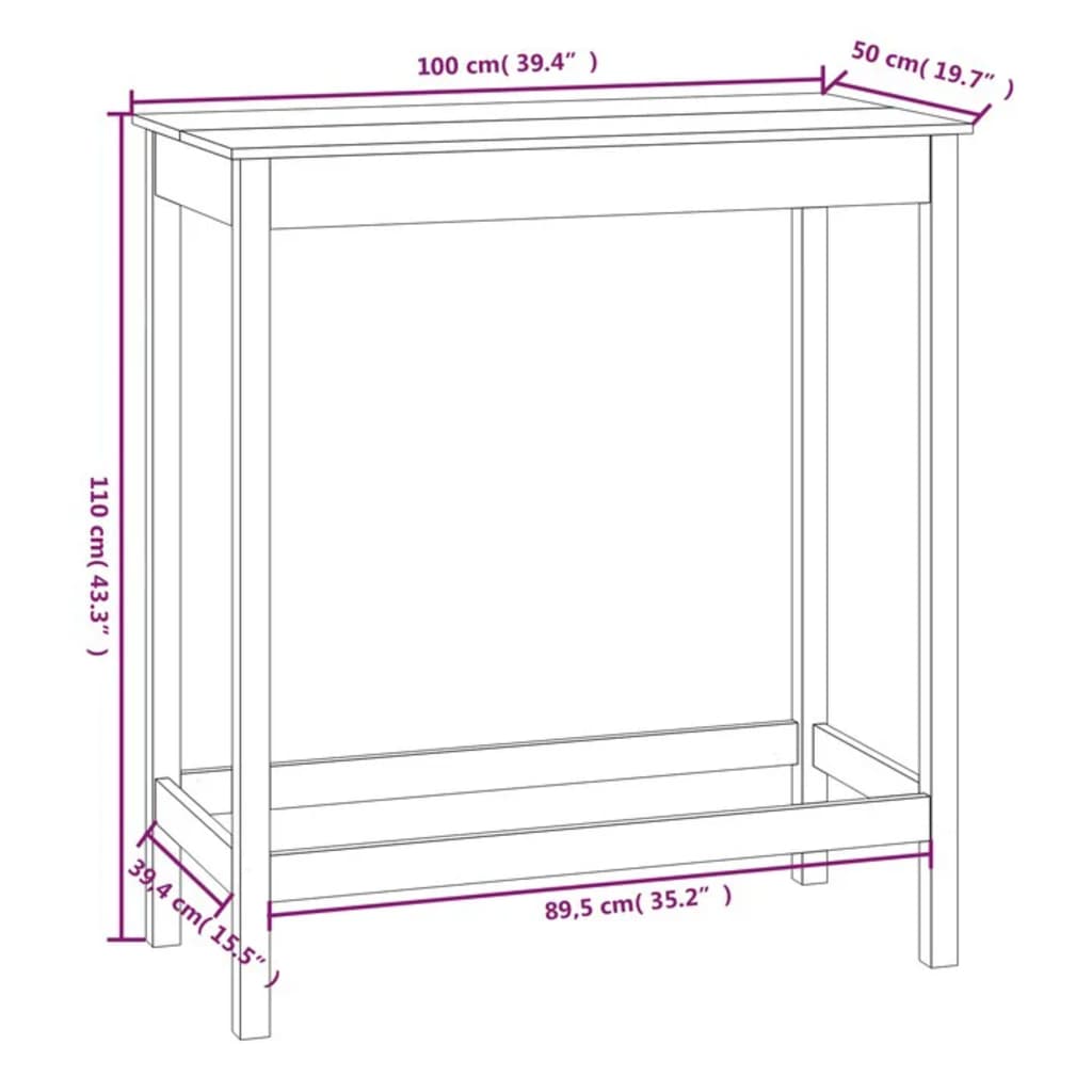 Barbord kafebord Bistrobord 100x50x110 cm heltre furu