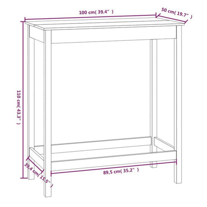 Barbord kafebord Bistrobord hvit 100x50x110 cm heltre furu