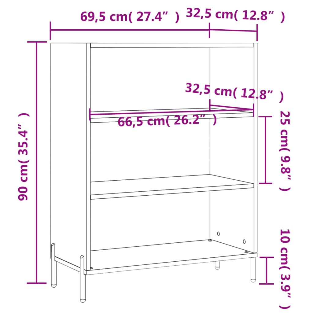 Vegghylle hvit 69,5x32,5x90 cm konstruert tre