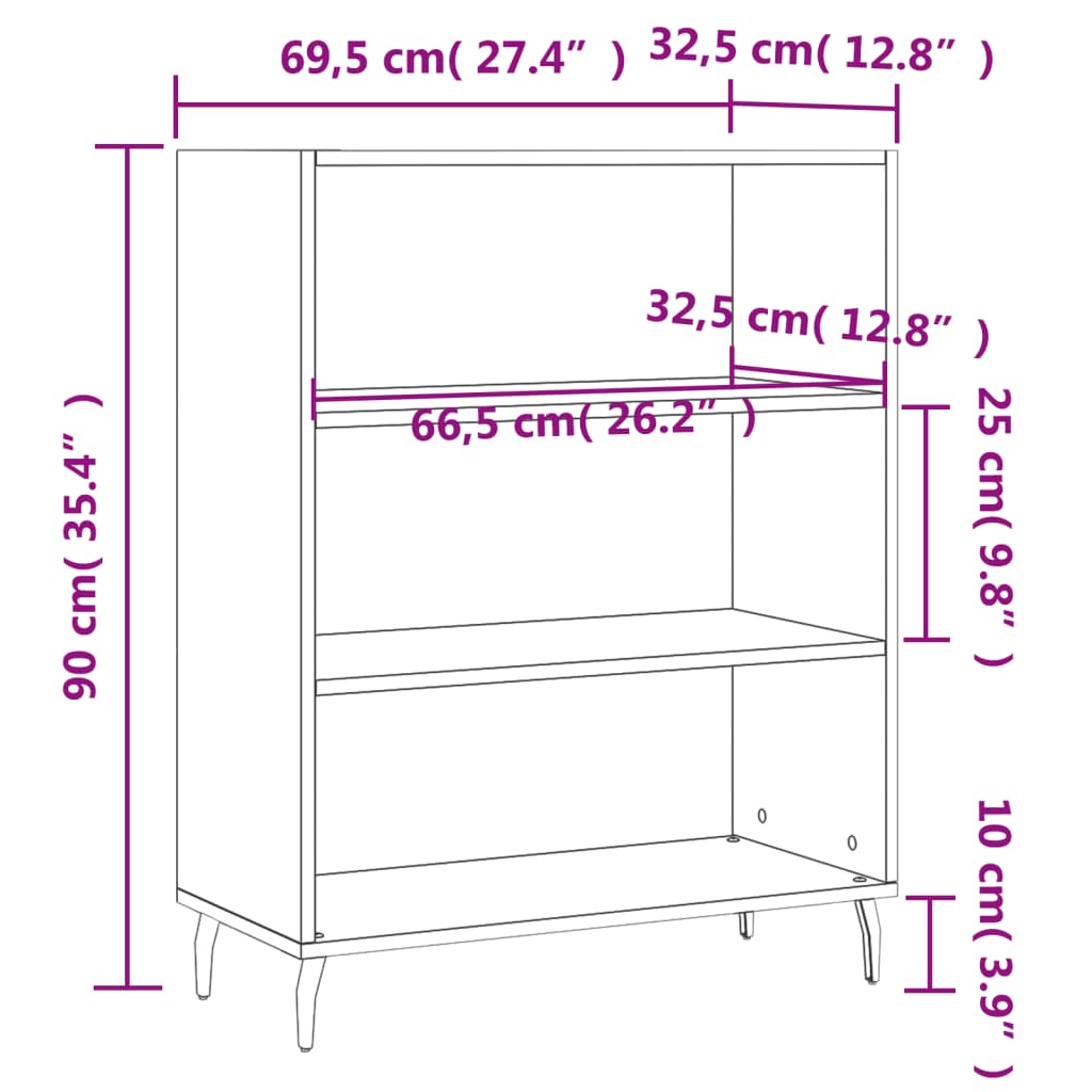 Vegghylle betonggrå 69,5x32,5x90 cm konstruert tre