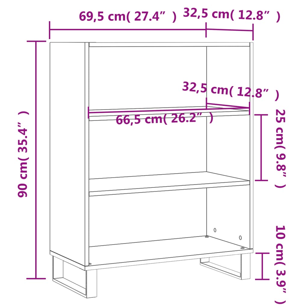 Vegghylle hvit høyglans 69,5x32,5x90 cm konstruert tre