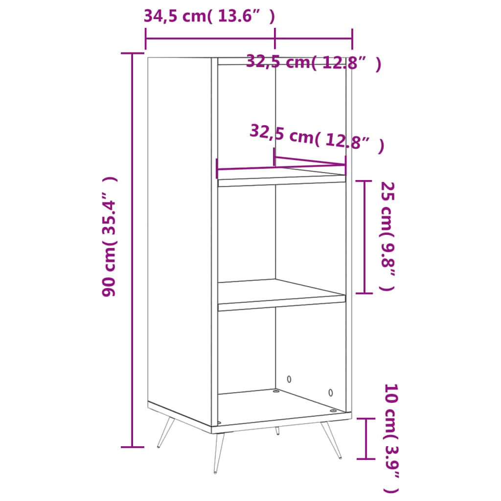 Vegghylle hvit høyglans 34,5x32,5x90 cm konstruert tre