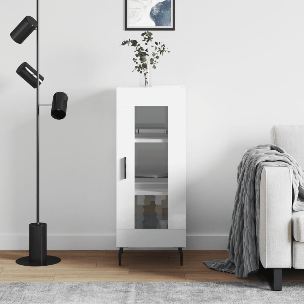 Skjenk høyglans hvit 34,5x34x90 cm konstruert tre